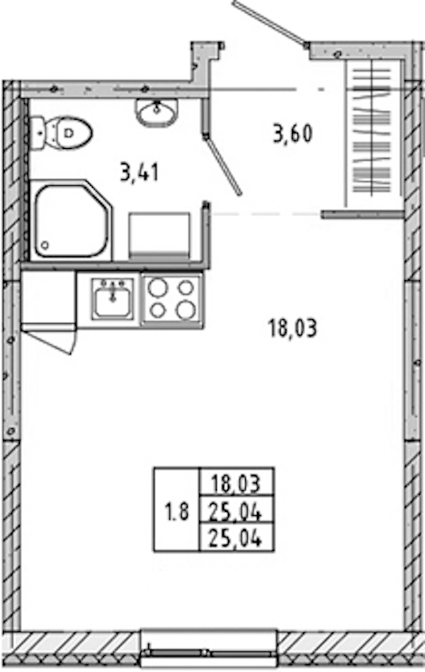 Квартира студия 24.86 м², 3/17 эт., ЖК «Новые горизонты 2»